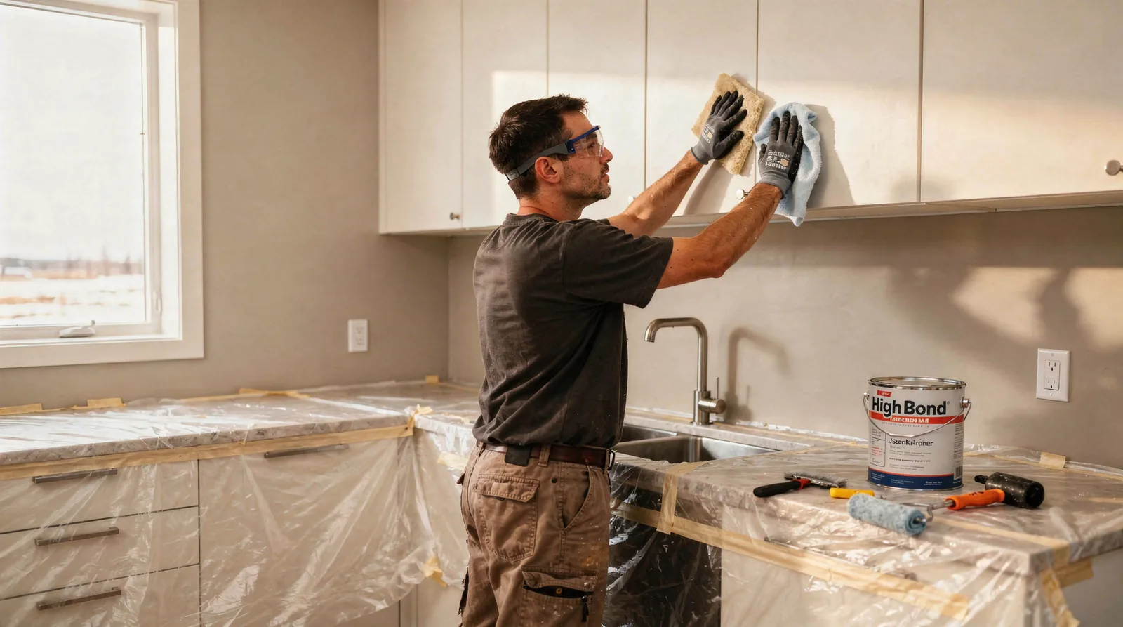 Surface preparation determines whether a painted cabinet lasts five years or fifteen. Professional cabinet painting