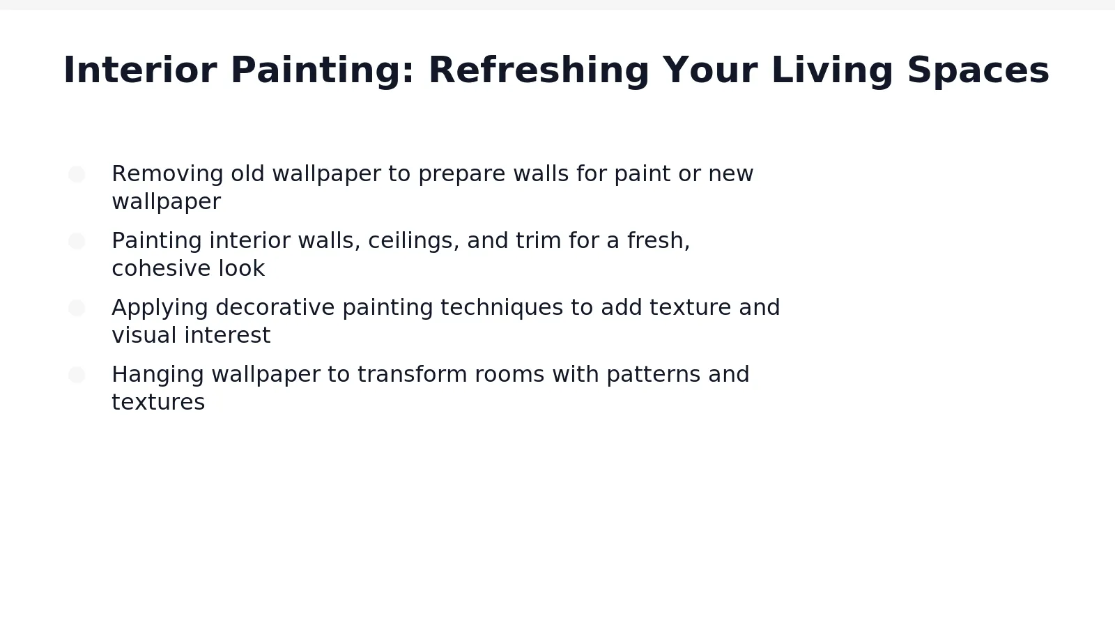 Interior walls take constant abuse — scuffs from furniture, fingerprints from daily traffic, and fading